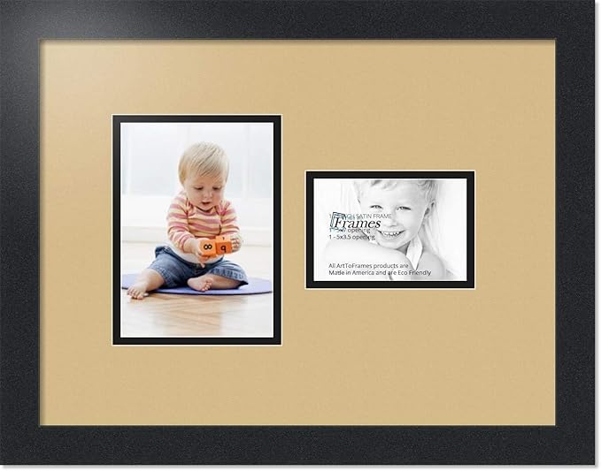 ArtToFrames Collage Photo Frame Double Mat with 1 - 3.5x5^ 5x7 Openings and Satin Black Frame