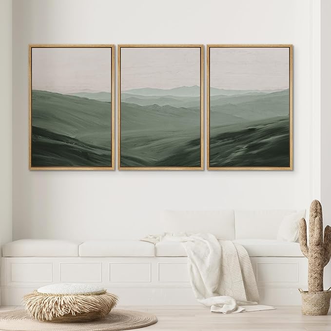 SIGNWIN Framed Canvas Print Wall Art Set Rolling Green Mountain Hill Environment Nature Wilderness Photography Modern Art Chic Landscape for Living Room, Bedroom, Office - 16"x24"x3 Natural