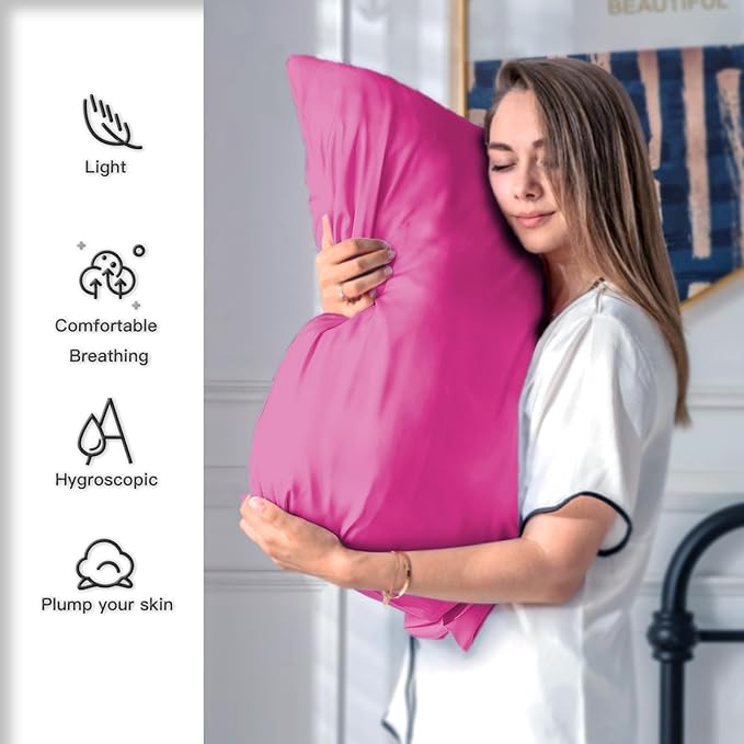 Mulberry Silk Pillow Cases Standard Size Silk Pillowcase with Zipper Soft Breathable Smooth Cooling Satin Silk Pillow Covers for Sleeping for Hair and Skin (Hot Pink,20"X 26",1Pcs)