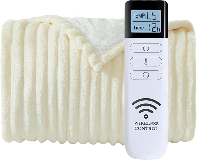Heated Blanket Electric Blanket 50"x60", Soft Flannel Sherpa Electric Throw with 5 Heating Level & 1-12 Hour Auto Off, Heated Throw with Overheating Protection, Machine Washable (Beige)