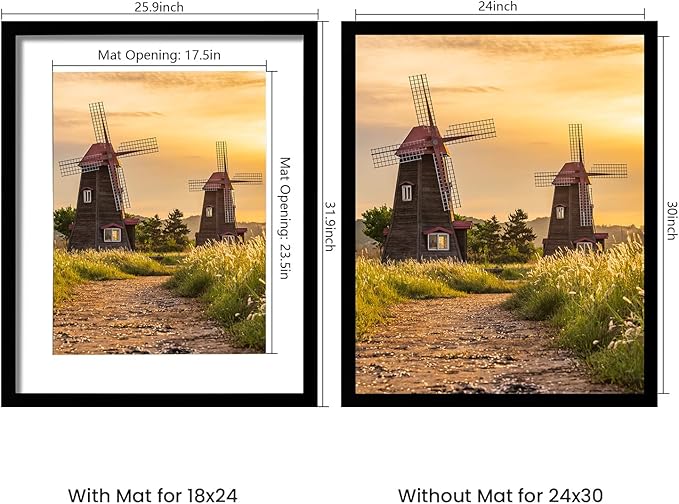 24x30 Picture Frame Set of 5, Black Poster Frame, Display Pictures 18 x 24 with Mat or 20 x 30 Without Mat for Horizontal or Vertical Wall Mounting, Wall Gallery Frame