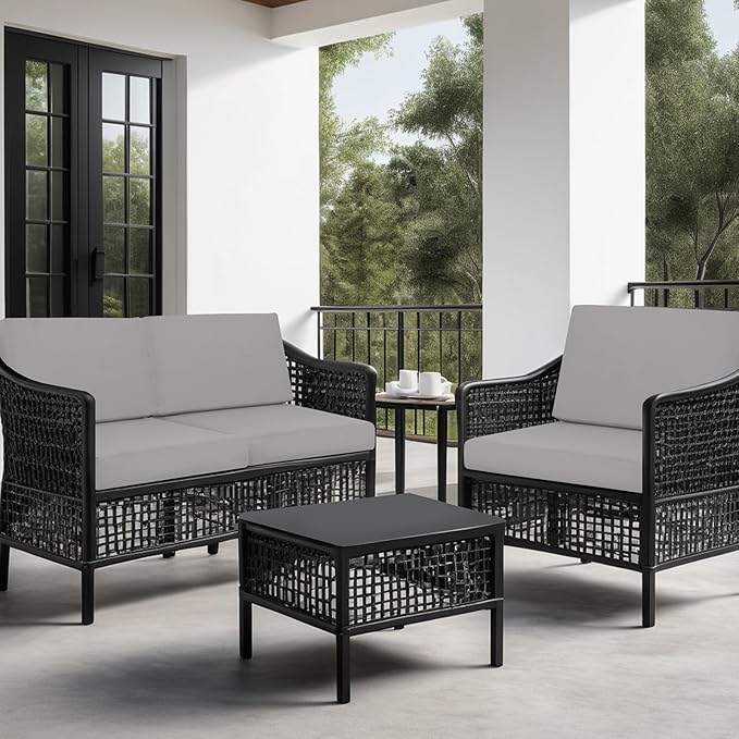 idee-home Outdoor Cushions for Patio Furniture, Outdoor Seat Cushion, Waterproof Couch Hampton Bay Deep Seat Replacement Chair Cushions for Garden Lawn Backyard Deck, 28.5 x 28.5 Grey