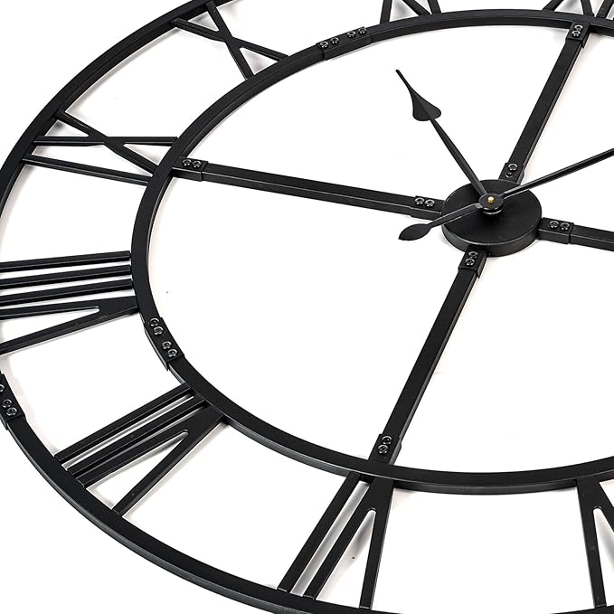 Large Wall Clock for Living Room Decor – 48 inch Silent Non-Ticking Modern Farmhouse Wall Clock, Oversized Decorative Metal Roman Numeral Clock, Black