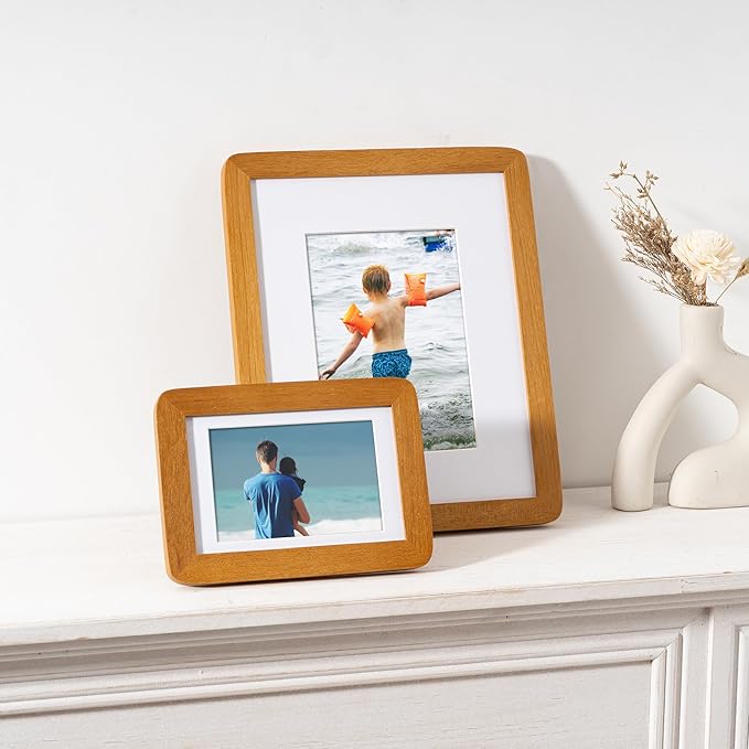 8x10 Picture Frame - Solid Teak Wood 8 x 10 Photo Frame, 8x10 Frame With Mat For 5x7, Tabletop and Wall Display, Hanging Hardware Included, 8 By 10 Picture Frame Wood, Natural Teak