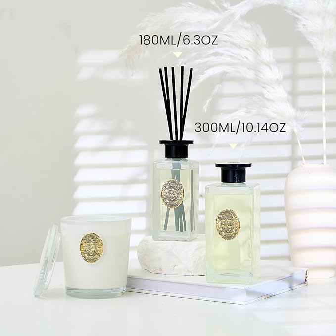 M&SENSE 10.14 oz Large Reed Diffuser Set | Jasmine Garland Scent Oil Diffuser with Sticks | Hotel Collection Non-Toxic Essential Oil |for Bedroom Bathroom Living Room