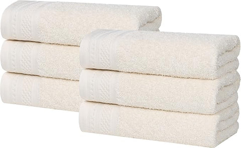 Superior Honeycomb Cotton Medium Weight Towels, for Guest Bath, Master Bathroom, Shower, Kitchen, Quick Dry, Adults, Home Essentials, Textured Waffle Border, Towel Set, Hand Towels, Set of 6, Ivory