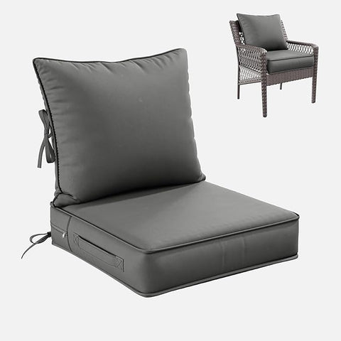 Premium Outdoor Seat Cushion Chair Cushions for Patio Furniture 19 L X 19 W X 4 H Waterproof & Fade Resistant Deep Seat and Backrest Cushion Set with Removable Covers for Chair, Sofa
