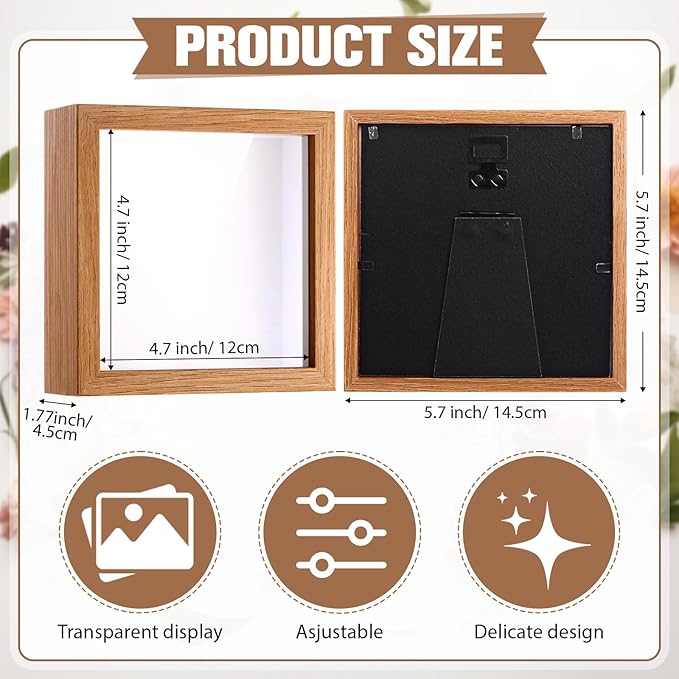 Ripeng 16 Pack Shadow Box Frame Display Case Picture Frame for Wedding Bouquet, Back to School Crafts, Memorial Photos, Ticket, Teacher, Medal, DIY Wall or Tabletop Gift Decor(5 x 5 Inch,Wood Color)
