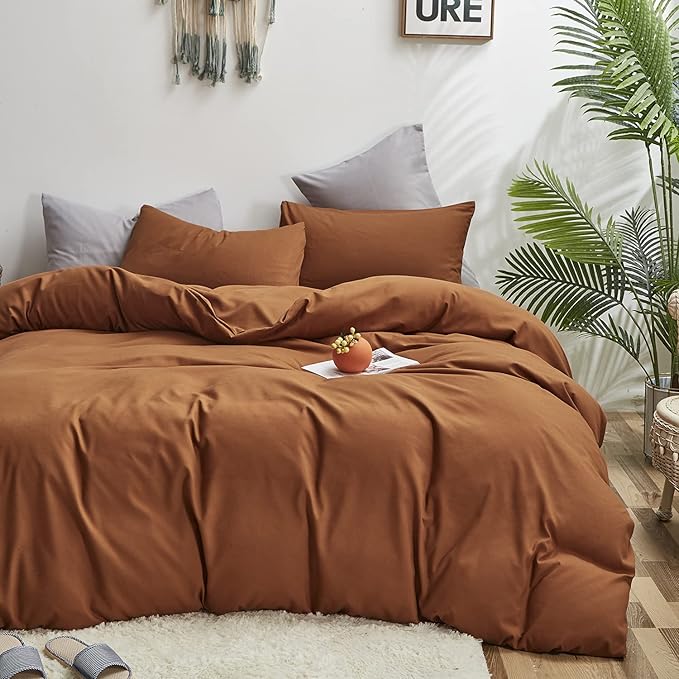Luxlovery Pumpkin Comforter Set Full Rust Bedding Set Full Size Terracotta Rust Blanket Adults Teens Quilts Pumpkin Brown Reddish Brown Comforter Set Women Men