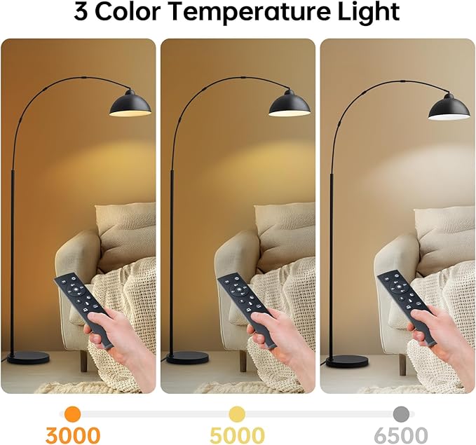 Floor Lamp with 3 Light Modes Adjustable– Modern Arc Standing Tall Lamp Dimmable Brightness, Perfect for Living Room, Bedroom, and Office