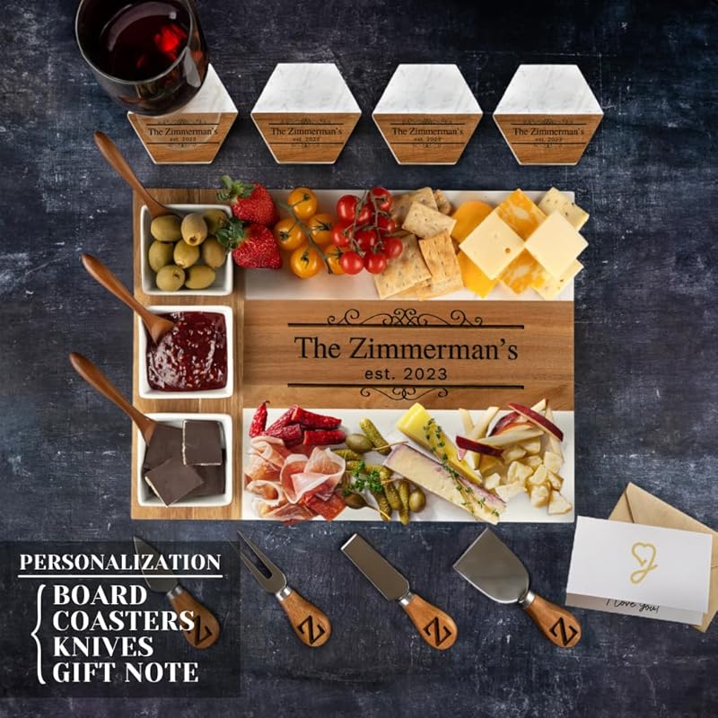 Personalized Charcuterie Board, Marble Cheese Boards for Bridal Shower Gifts, Perfect Housewarming Gifts for Couples, Custom Wedding Gifts, New Home Gift Best for Women