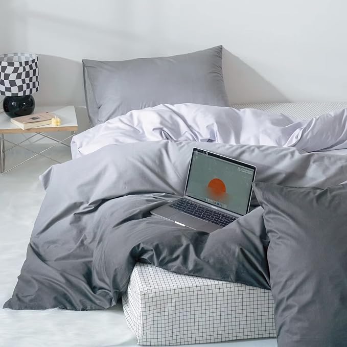 CLOTHKNOW Gray White Full Size Comforter Sets Grey Gradient Bedding Gray Bed Full Gray 3Pcs Gray Full Gradient Gray