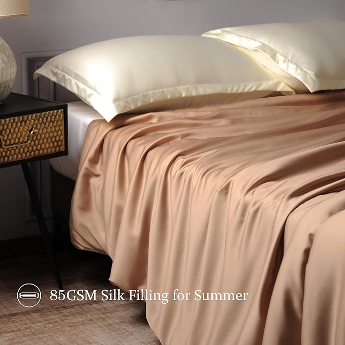 CUDDLE DREAMS Lightweight Silk Filled Comforter for Summer, Detachable Tencel Duvet Cover for Easy Care, Naturally Breathable (Bronze, Twin)