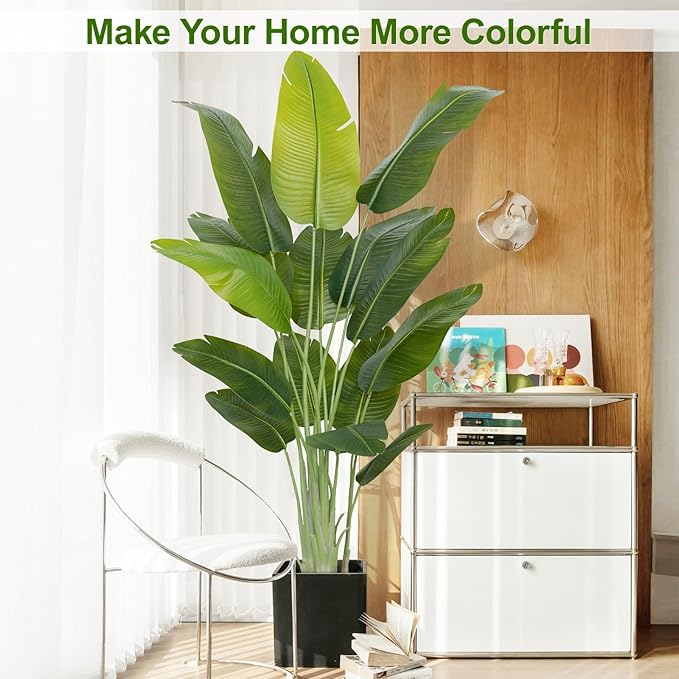 Lifelike Bird of Paradise Artificial Plant,6.6ft Faux Banana Leaf Tree with 15 Trunks - Perfect Indoor Silk Floor Plant for Home Decor in Living Room, Office, and Bedroom (Set of 2)
