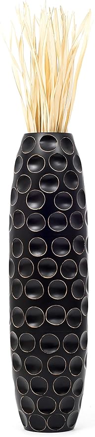 Leewadee Large Black Home Decor Floor Vase – Wooden 41 inches Tall Farmhouse Decor Flower Holder for Fake Plant and Pampas Grass