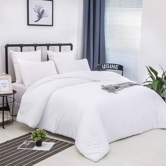 Pureant White Comforter Sets California King Solid White Bedding Comforters Cal King Women Men Plain White Bed Quilts Cozy All White Minimalist Bedding Adults Teens Pure White Durable Comforter