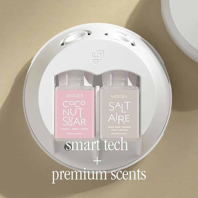 Pura Smart Home Fragrance Device Starter Set - Pura 4 - Scent Diffuser for Home - Includes Fragrance Aroma Diffuser - Square Box, Saltaire and Coconut Sugar Scent Refills