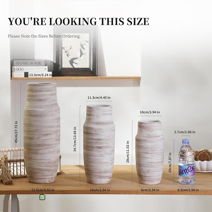 ALMA 17 inch Extra Tall White Ceramic Vases for Centerpieces Farmhouse Living Room Floor, Boho Pampas Grass Vase for Fireplace Mantel Decor, Modern Minimalist Rusic Floor Vase for Organic Home Decor