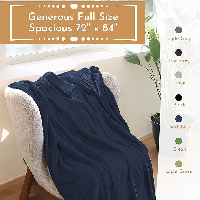 Electric Heated Blanket Microplush Cover Blanket, Full Size 72"x84" with 5 Heat Settings & 10 Hours Auto Off, Cozy & Warm for All Night, Machine Washable, Dark Blue