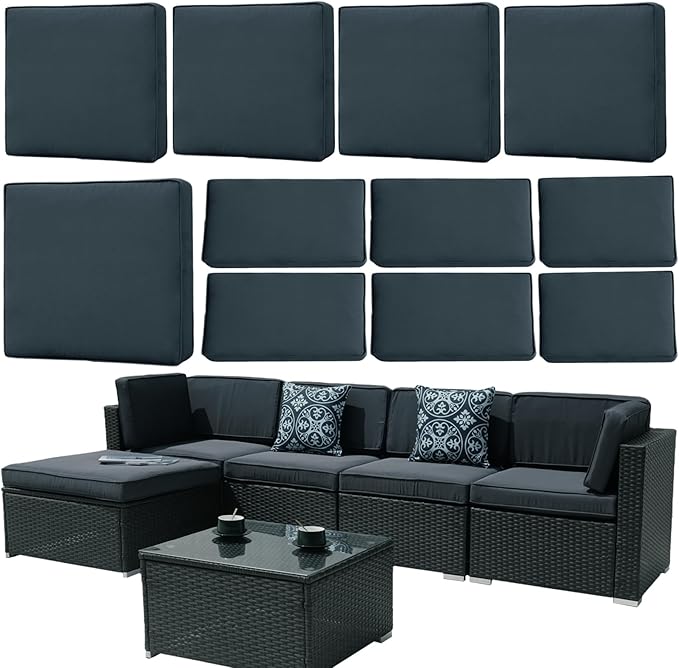 11Pieces Patio Cushion Covers Replacement,Waterproof Outdoor Cushions Covers for 6-Seaters Sofa,Slipcovers Set with Zippers,Washable Cover Only(Dark Grey)