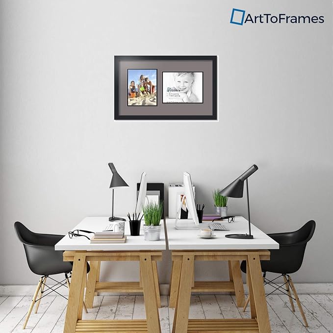 ArtToFrames Collage Photo Frame Double Mat with 1 - 8.5x11^ 8x10 Openings and Satin Black Frame