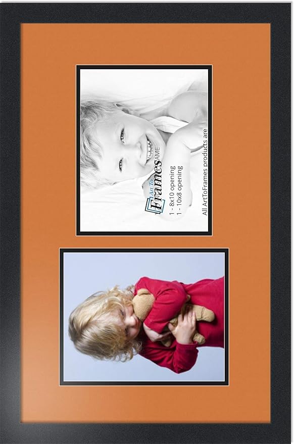 ArtToFrames Collage Photo Frame Double Mat with 2 - 8x10 Openings and Satin Black Frame