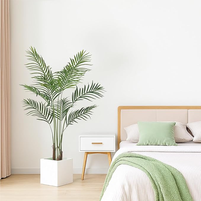 Artificial Palm Tree 4ft Tall Fake Palm Tree Indoor Decor Faux Tropical Areca Floor Plant in Pot, Artificial Silk Plant for Home Office Living Room Decor Indoor