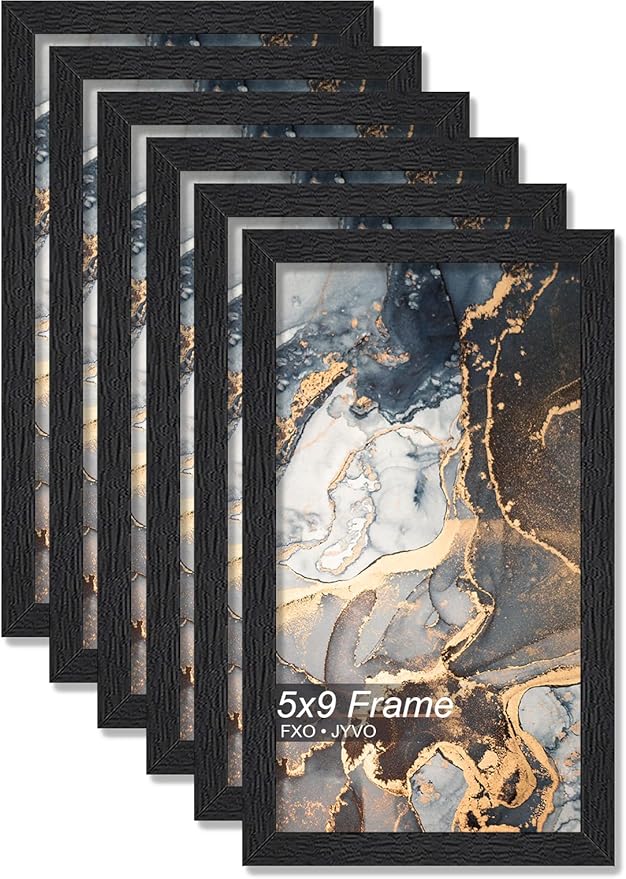 Engineered Wood 5x9 Picture Frame Set of 6, Black Frame for 5 x 9 Inch Picture Poster Photo, Light Weight 5 by 9 Frame with Wood-grain for Wall - 6 Pack/Black/5"x9"