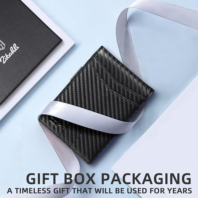 Zitahli Slim Wallet for Men Gifts 12 Card Slots ID Window With Money Clip Minimalist RFID Front Pocket Bifold Leather Small Thin Gift Box Dad Birthday Christmas Regalos Hombres