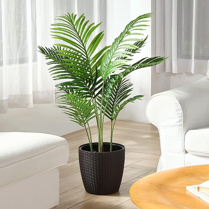 Fopamtri Artificial Areca Palm Plant 3.6 Feet Fake Palm Tree with 10 Trunks Faux Tree for Indoor Outdoor Modern Decor Feaux Dypsis Lutescens Plants in Pot for Home Office, Decor Pot is NOT Included