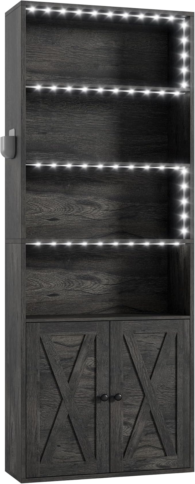 IRONCK Tall Bookcase with LED Lights, 70 in Industrial Bookshelf Display Shelf Floor Standing for Home Office, Living Room, Bed Room