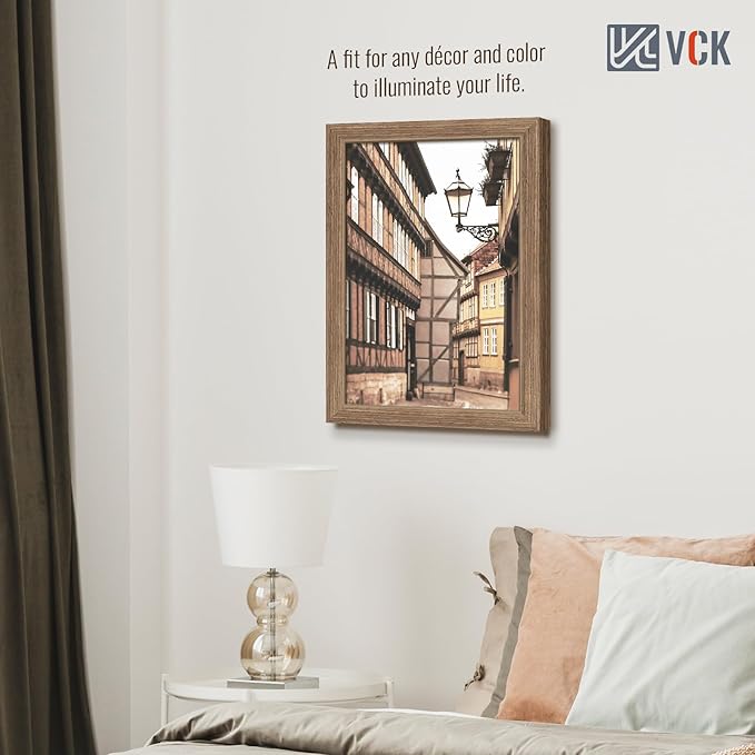 VCK 11x17 Picture Frame Set of 5 - Brown Walnut, Natural Textured Solid Wood Picture Poster Frame, Wall Gallery Frame