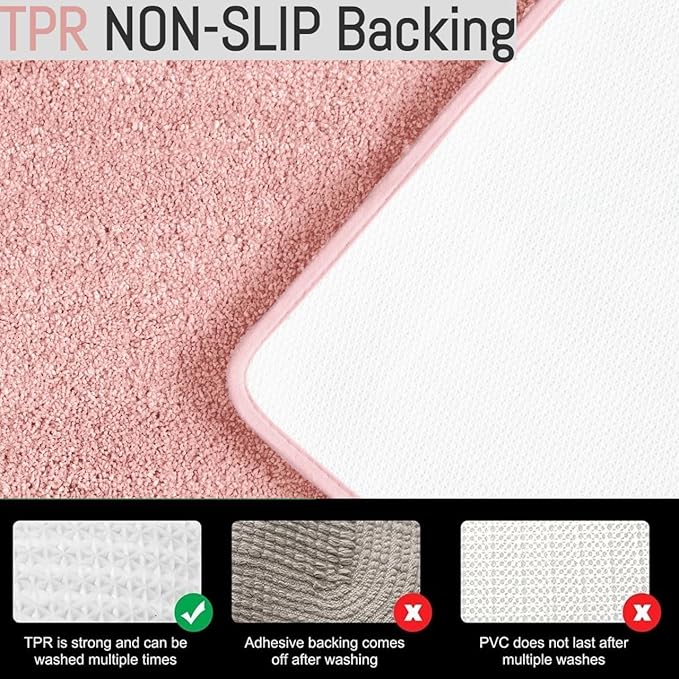 YHF Bathroom Rugs 20" X 32", Extra Thick & Soft Microfiber Shaggy, Machine Washable Bath Mats, Absorbent Bath Rugs, Non-Slip Rubber Backing Bath Mat for Bathroom Floor, Tub and Shower, Pink