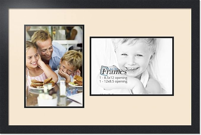 ArtToFrames Double-Multimat-776-825/89-FRBW26079 Collage Photo Frame Double Mat with 2-8.5x12 Openings and Satin Black Frame