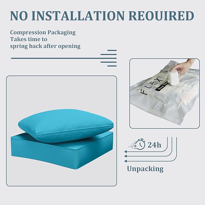 Outdoor Seat Cushion Set 24 x 24 x6.5 Inch Splash-Proof & Fade Resistant Patio Furniture Cushions with Removable Cover Deep Seat & Back Cushion with Straps for Chair Sofa Couch