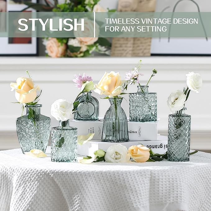Mini Bud Vases As Wedding Centerpieces for Tables,Clear Bud Vases for Flowers,Small Flower Vases Suitable for Birthday Party,Anniversary,Wedding Reception,Baby Shower (Green, 24PCS)