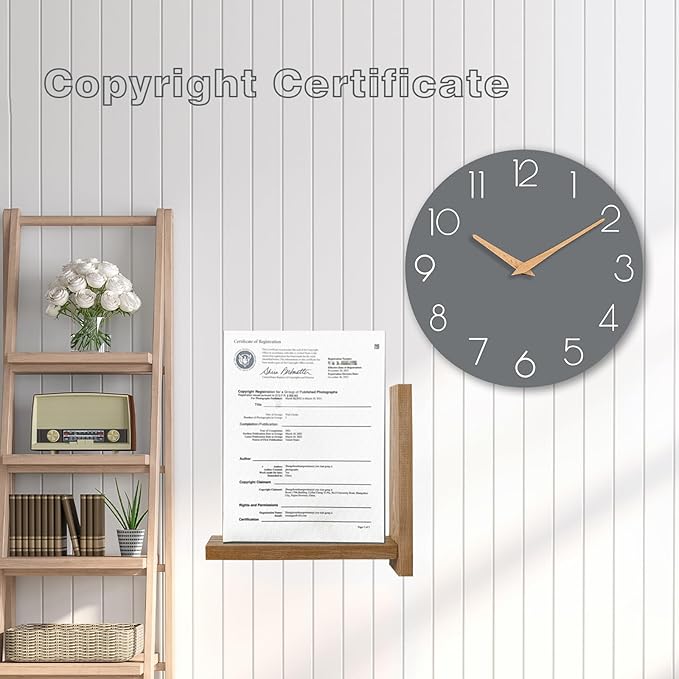 Wall Clock, 16 Inch Wooden Battery Operated Wall Clocks Silent Non-Ticking, Decorative Gray Clock for Living Room, Bedroom, Kitchen, Home, Office, School, Hotel