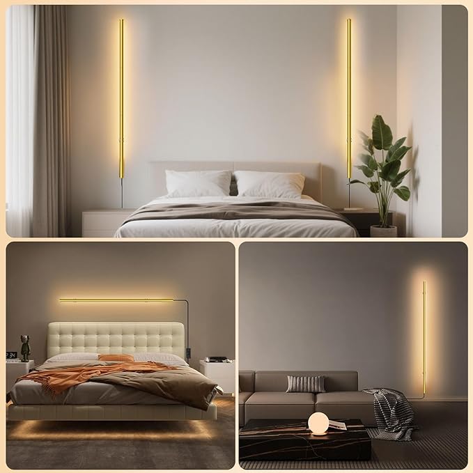 58.2" inch Gold Corner Lamp, Plug in Corner Light with Remote, Minimalist Modern Long Wall Light, Dimmable Living Room Wall Lights, Space-Saving LED CornerLamp for Living Room, 1 Pack