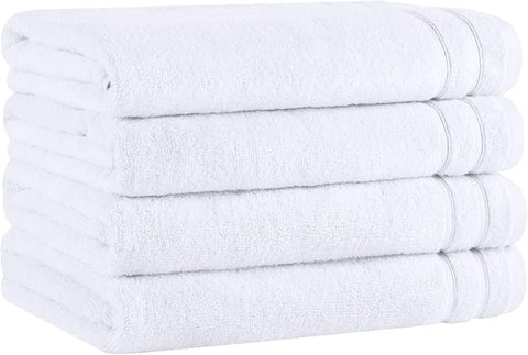 Comfort Spaces Extra Large Bath Towel Set of 4 Piece 30x60 Bath Sheet Set Shower Towel Beach Towel 100% Cotton Bathroom White Towel Set Quick Dry Oversized Highly Absorbent Soft 400GSM Dual Layer