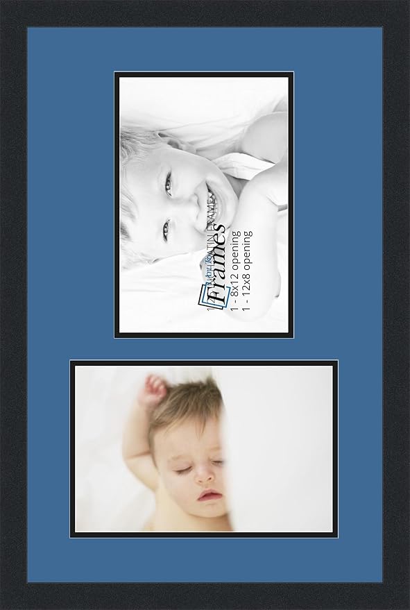 ArtToFrames Collage Photo Frame Double Mat with 2 - 8x12 Openings and Satin Black Frame