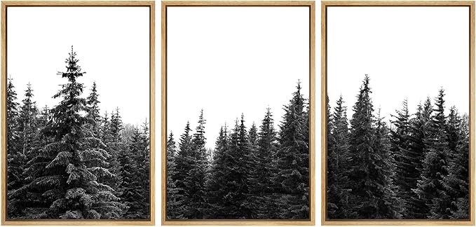 SIGNWIN 3 Piece Framed Canvas Wall Art Woodland Nursery Decor Black and White Forest Photo Nature Abstract Traditional Home Artwork Decoration for Living Room,Bedroom - 24"x36"x3 Natural
