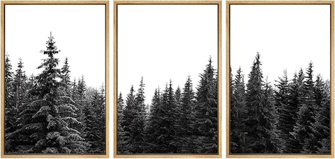SIGNWIN 3 Piece Framed Canvas Wall Art Woodland Nursery Decor Black and White Forest Photo Nature Abstract Traditional Home Artwork Decoration for Living Room,Bedroom - 24"x36"x3 Natural
