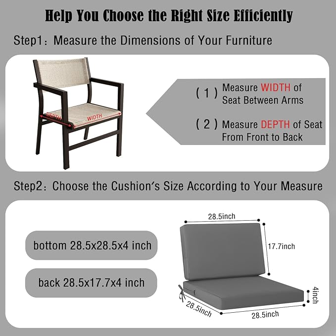idee-home Outdoor Cushions for Patio Furniture, Outdoor Seat Cushions 28.5 x 28.5 Waterproof & Fade Resistant Couch Sofa Replacement Deep Couch Chair Cushion for Yard Garden Deck, Medium Grey