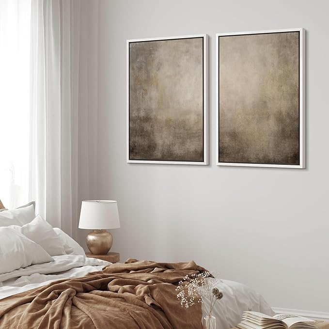 MUDECOR Framed Canvas Print Wall Art Monochromatic Gradient Abstract Minimalist Gray Illustrations Modern Art Decorative Bohemian Colorful Chic for Living Room, Bedroom, Office - 24"x36"x2 White