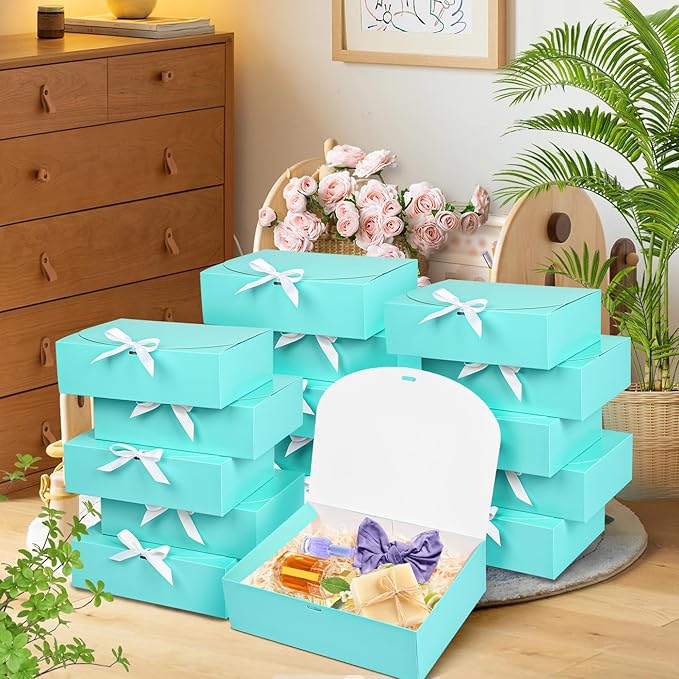 12Pack Blue Gift Boxes with Lids, 129.83.1 Inch Groomsmen Proposal Box, Luxury Blue Gift Box with Ribbon for Wedding, Birthday, Party, Christmas, Bridesmaid, Graduation