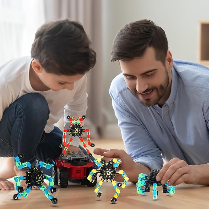 40 Pack Funny Sensory Fidget Toy Transformable Chain Robot Finger Toy DIY Deformation Robot Mechanical Spinners Stress Relief Autistic Gifts for Adult Teen Prize Stuffer Party Favor (Luminous)
