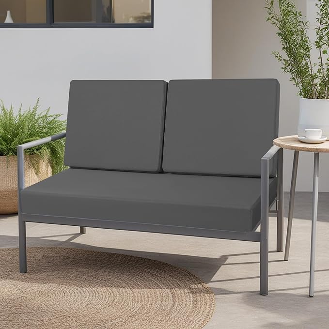 idee-home Outdoor Loveseat Cushions, Waterproof Patio Loveseat Cushion, Outside Couch Hampton Bay Deep Seat Cushion Replacement Set, Patio Love Seat Sofa Cushions for Furniture, 46" x 26" Dark Grey