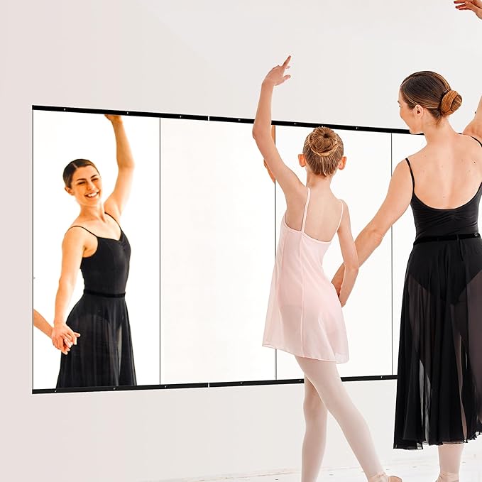 Home Gym Mirror for Wall,Mirror Full Length,48x24x3PCS,Glass Frameless Body Large Mirror for Home Gym,Workout,Bedroom,Garage(Black)