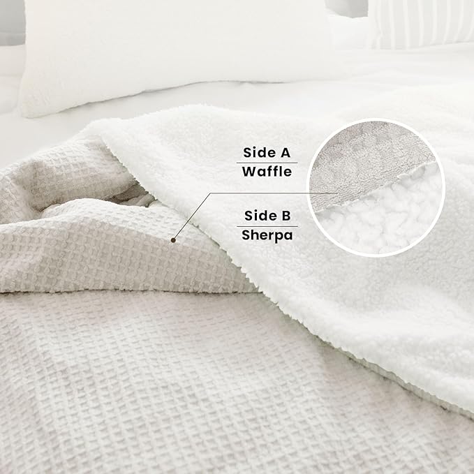 Electric Blanket King Waffle, 90x100 Inches, Dual Controllers, Sherpa Fleece, 6 Heating Levels, 10 Hours Auto Off, ETL Certified, Beige King