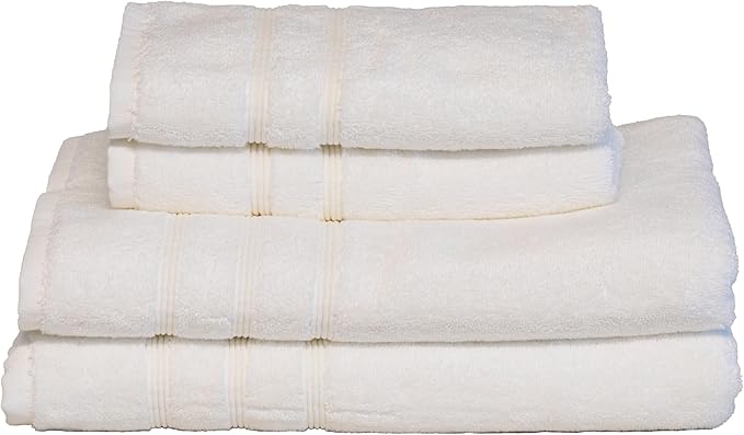 Mosobam Luxury Turkish 4pc Towel Set 30X58 16X30 White 700 GSM Bamboo Viscose & Aegean Turkish Combed Cotton